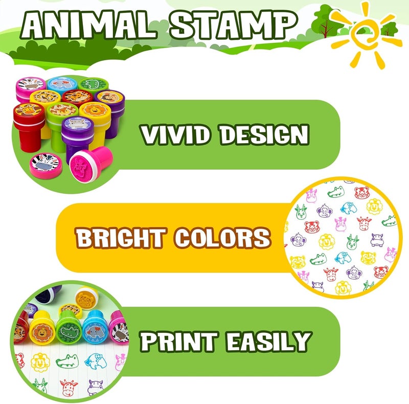 DMIGHT Jungle Safari Party Favors 20 PCS Wild Animals Stamps for Kids Birthday Gifts, Zoo Animal Stamps for Kids, Self Inking Stamps - Image 3